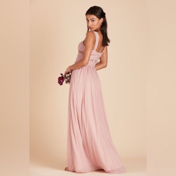 Birdy Grey Dusty Rose Pink Chiffon Full Length Mesh Cutout Elyse Dress - Picture 2 of 8